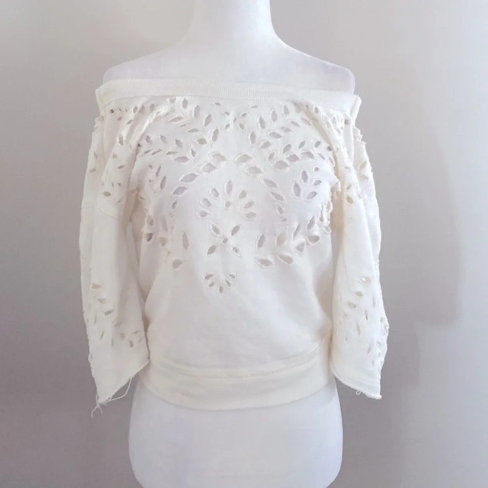 Free People crop laser cut outs 3/4 sleeve sweatshirt